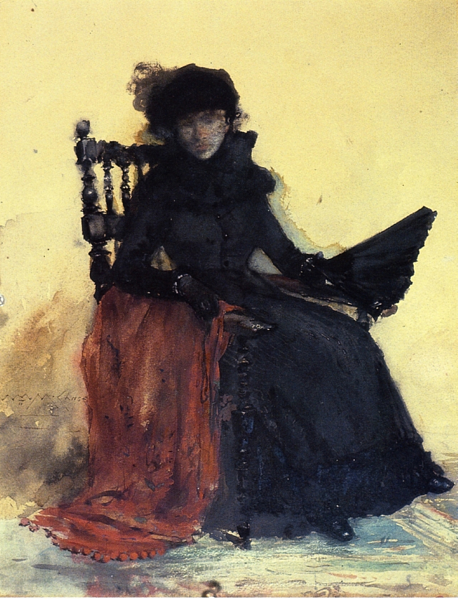 A Lady in Black (aka The Red Shawl) (1883) - William Merritt Chase Tablo