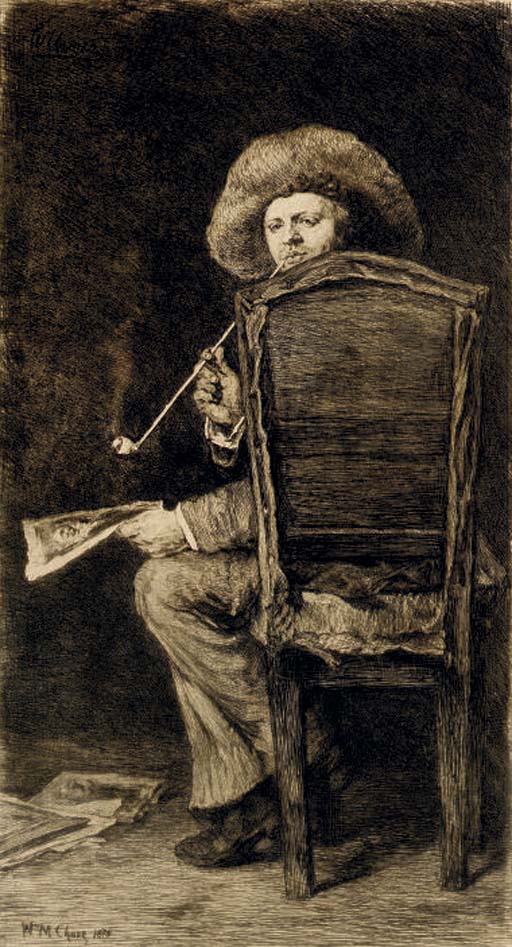 A Seated Gentleman Smoking a Pipe (1875) - William Merritt Chase Tablo