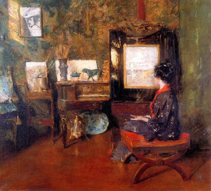 Alice in studio in Shinnecock Long Island Sun - William Merritt Chase Tablo