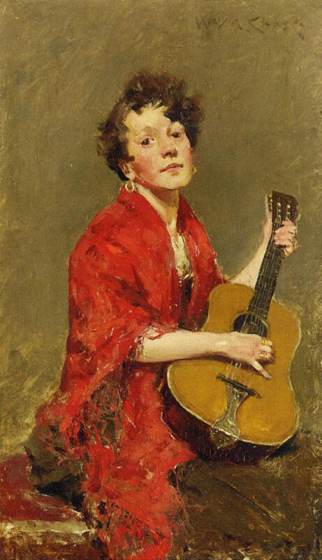 Girl with Guitar (1886) - William Merritt Chase Tablo