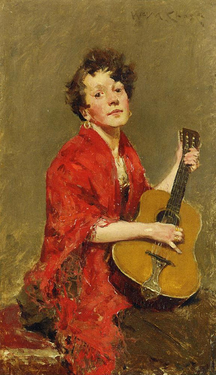 Girl with Guitar (1886) - William Merritt Chase Tablo
