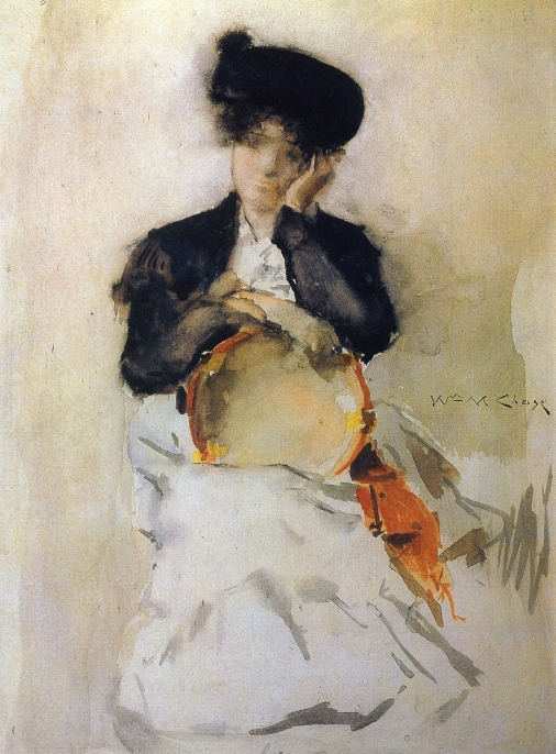 Girl with Tambourine (1886) - William Merritt Chase Tablo