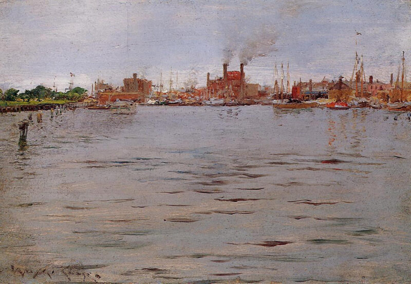 Harbor Scene, Brooklyn Docks (1886) - William Merritt Chase Tablo