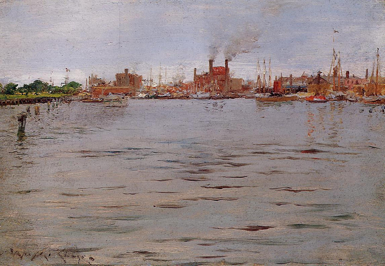 Harbor Scene, Brooklyn Docks (1886) - William Merritt Chase Tablo