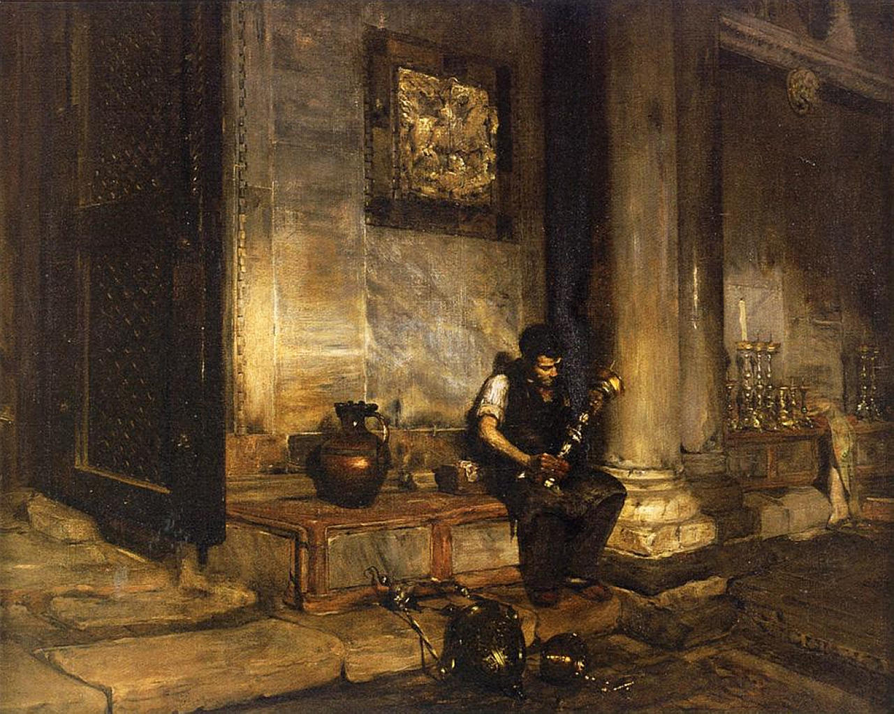 Interior of the Baptistry at St. Mark's (1878) - William Merritt Chase Tablo
