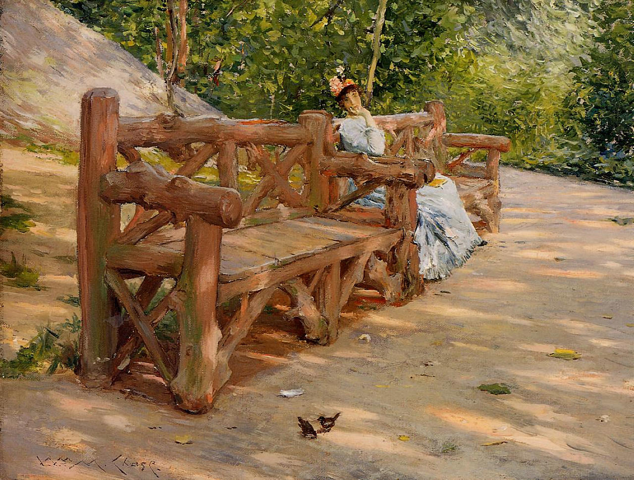 Park Bench (aka An Idle Hour in the Park Central Park) (1890) - William Merritt Chase Tablo