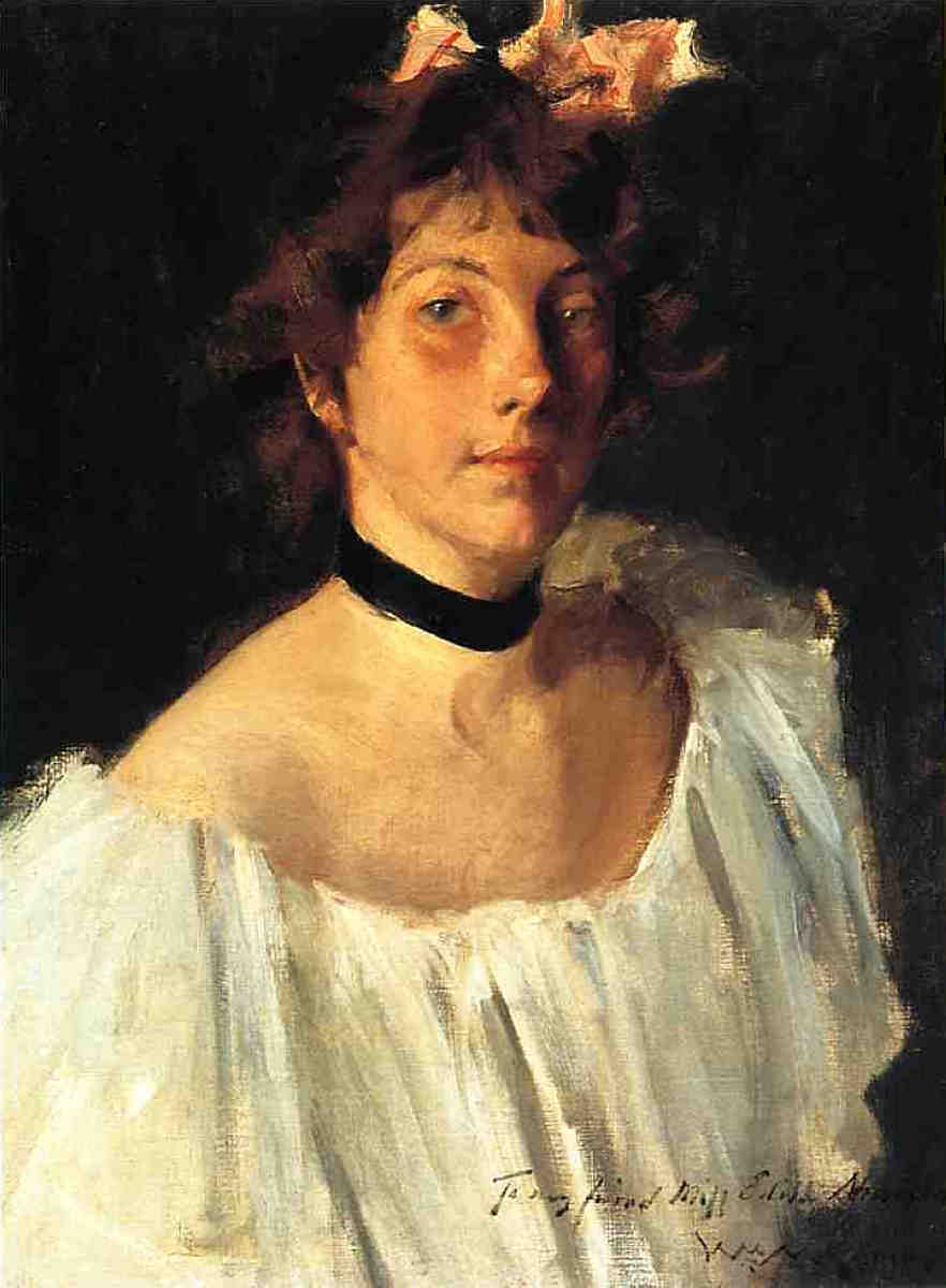 Portrait of a Lady in a White Dress (aka Miss Edith Newbold) (1892) – William Merritt Chase Tablo