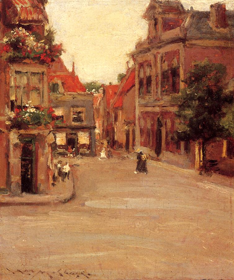 The Red Roofs of Haarlem, aka A Street in Holland (1903) - William Merritt Chase Tablo