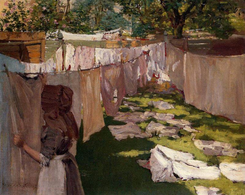 Wash Day A Back Yard Reminiscence of Brooklyn (1886) - William Merritt Chase Tablo