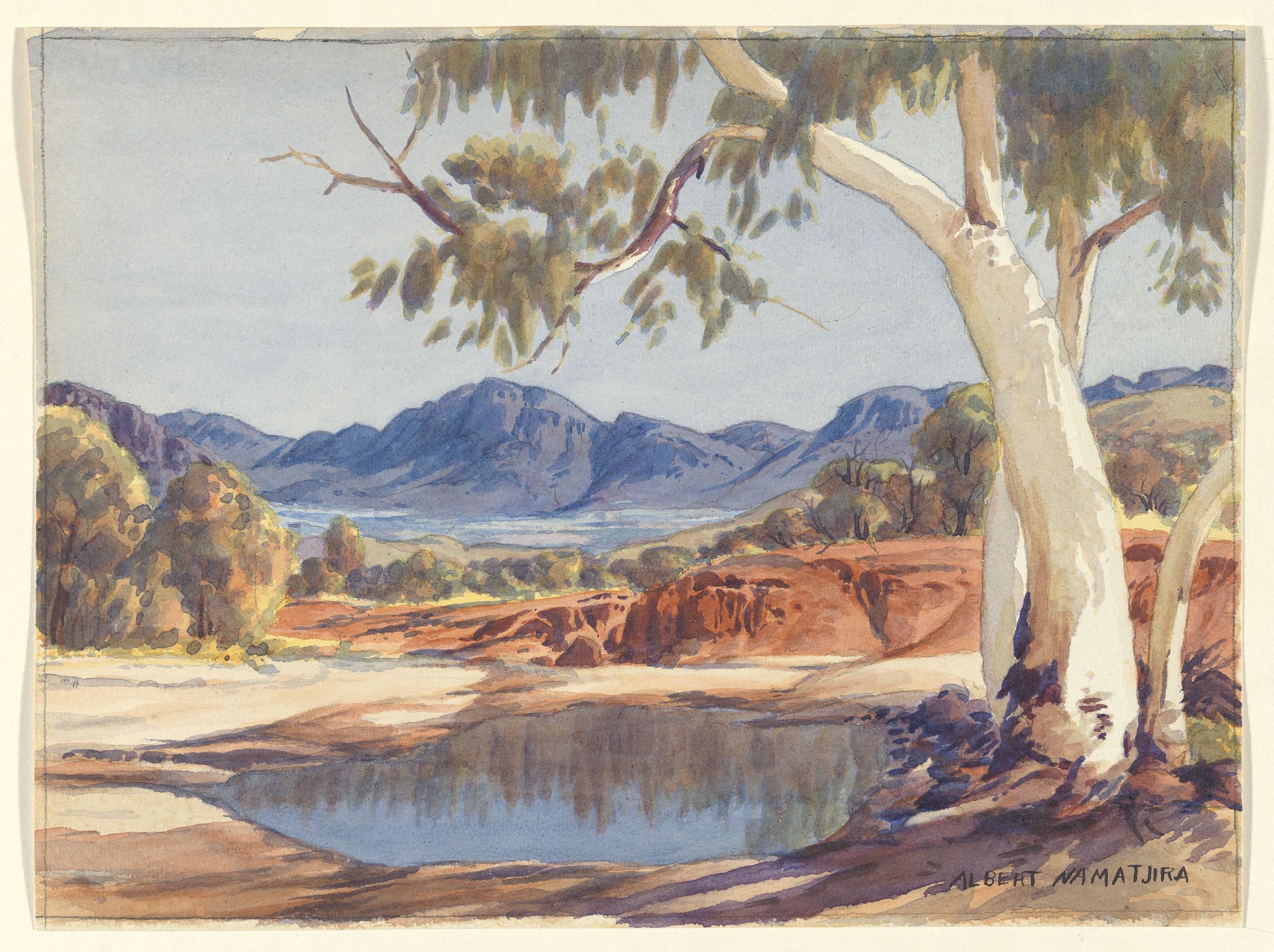 Ghost Gum and Waterhole, Central Australia (1955) - Albert Namatjira Tablo