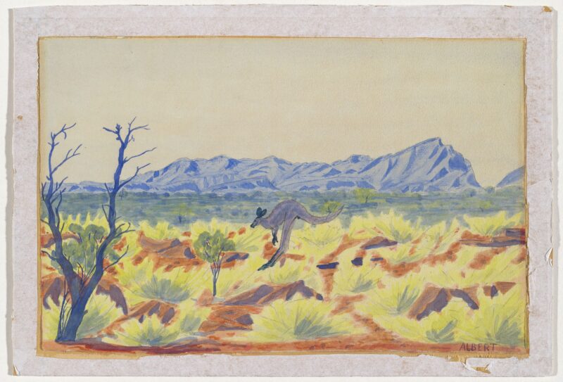 Kangaroo in Landscape (1937) - Albert Namatjira Tablo