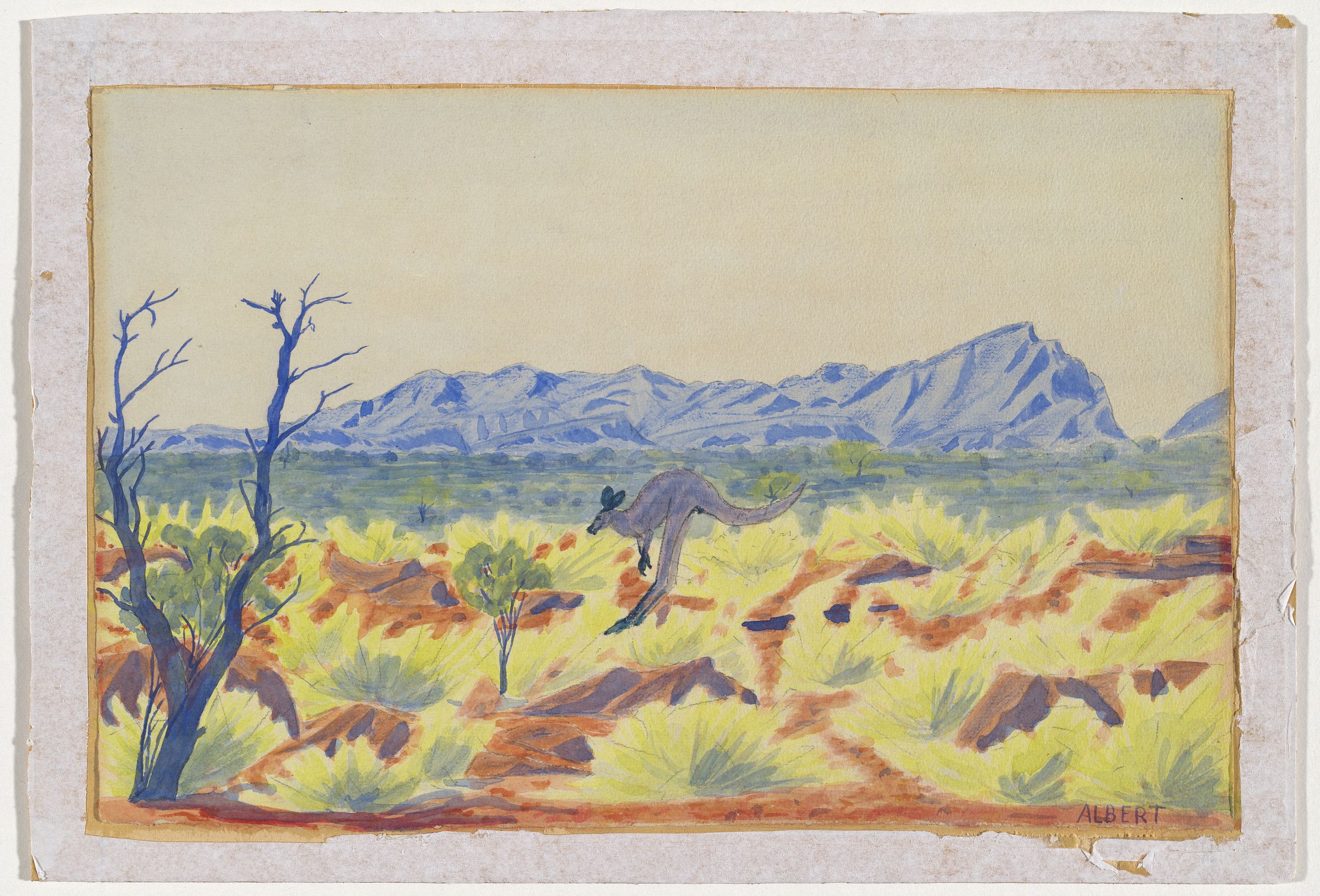 Kangaroo in Landscape (1937) - Albert Namatjira Tablo