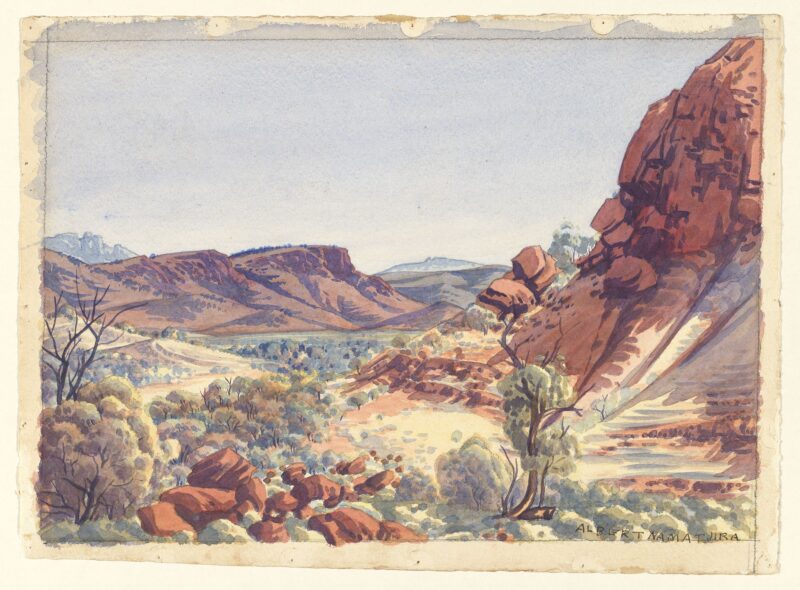 Landscape and Red Bluff, Central Australia (1950) - Albert Namatjira Tablo