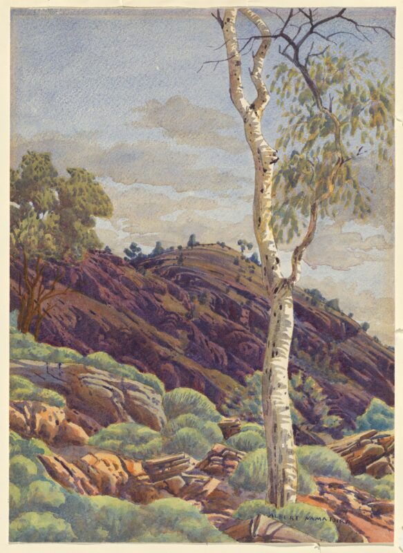 Spinifex Ridge near Mt Wallace Waterhole (1945) - Albert Namatjira Tablo