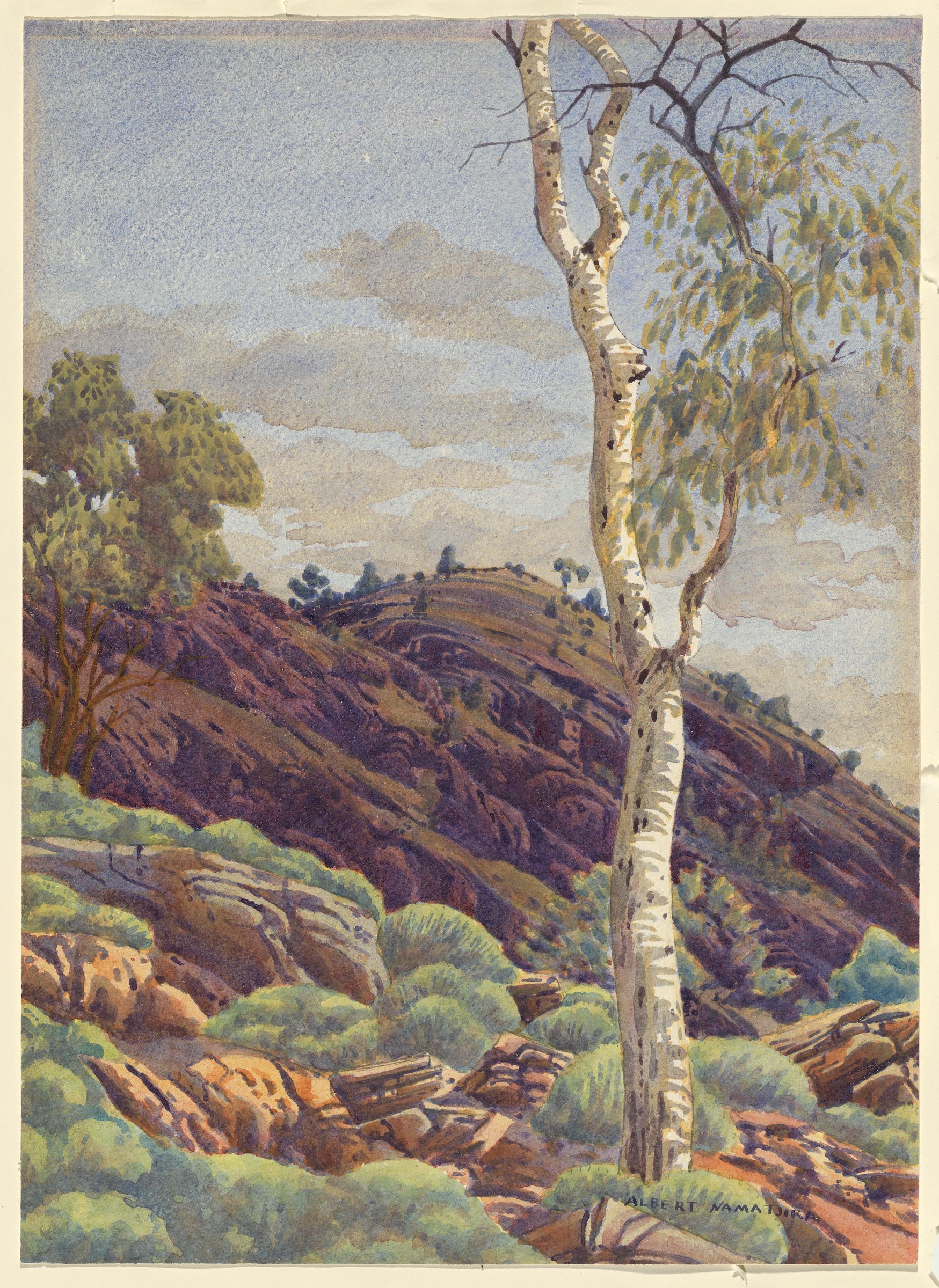 Spinifex Ridge near Mt Wallace Waterhole (1945) - Albert Namatjira Tablo