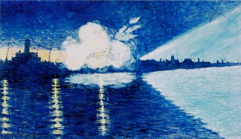 Helsinki Pakkahuoneen Ranta Illuminated by Spotlights (1905) - Alfred William Finch Tablo