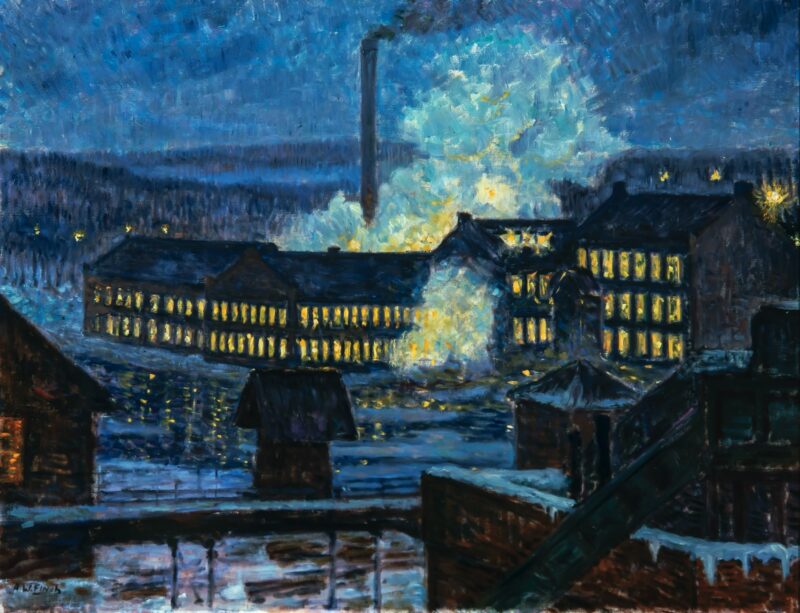 Night View of a Factory (1910) - Alfred William Finch Tablo