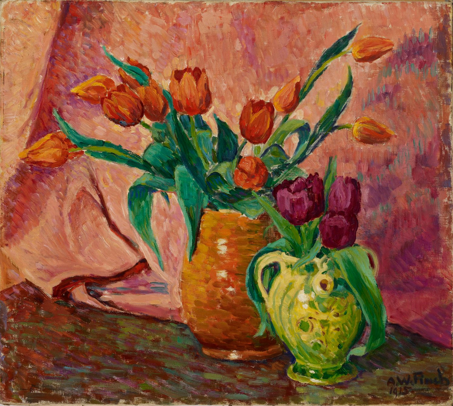 Two Vases with Tulips (1915) - Alfred William Finch Tablo