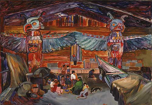 Indian House Interior with Totems (1912) – Emily Carr Tablo
