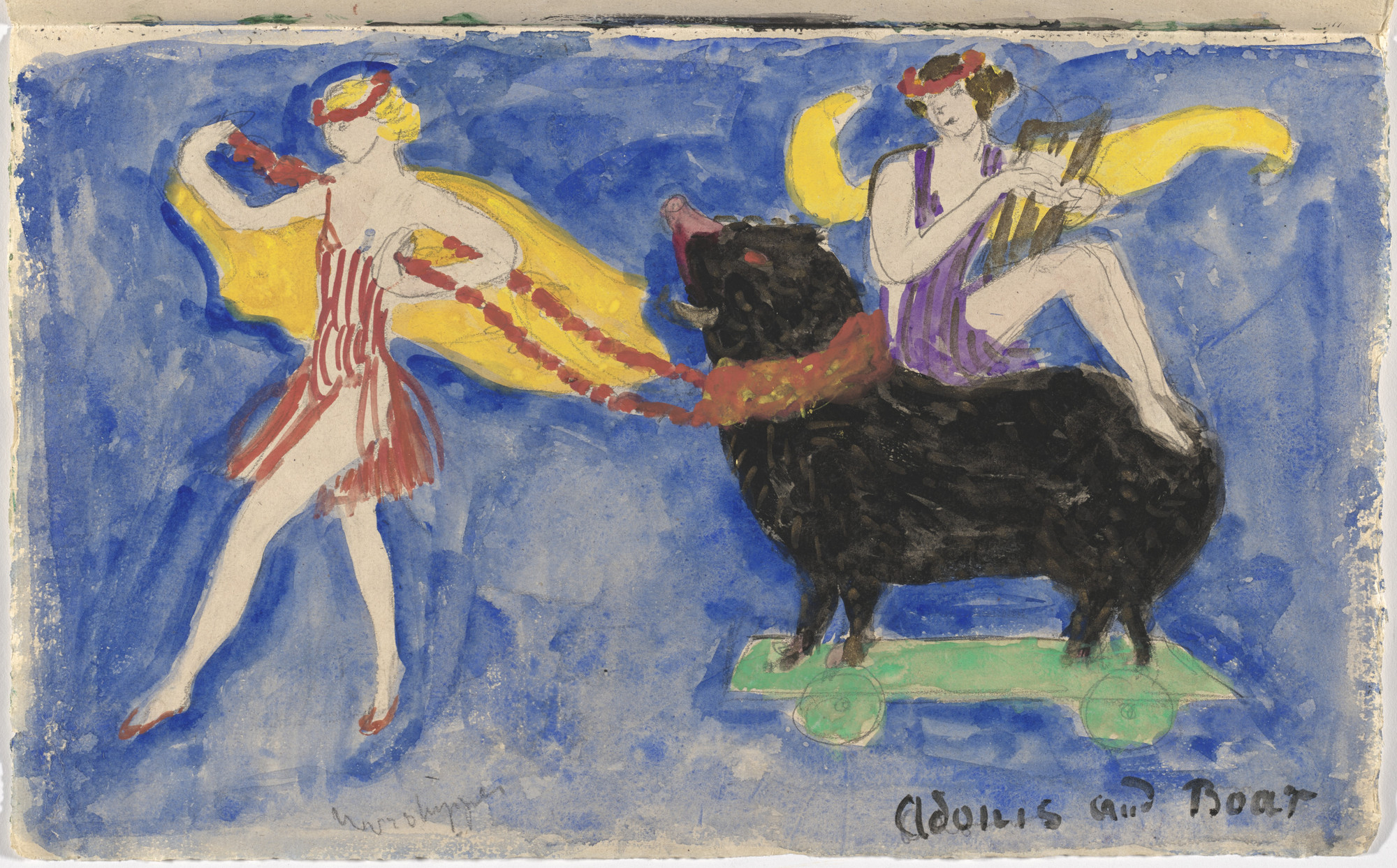 Costume Design (Adonis and Boar) for Artist's Ballet Orphée of the Quat Z Arts (1912) - Florine Stettheimer Tablo