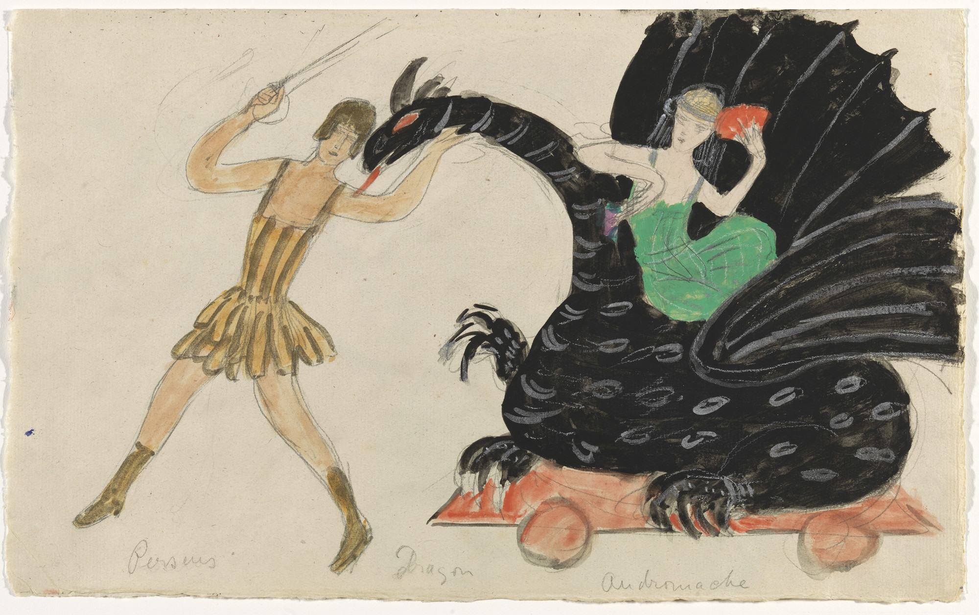 Costume Design (Perseus, Dragon, and Andromache) for Artist's Ballet Orphée of the Quat Z Arts, Cost (1912) - Florine Stettheimer Tablo