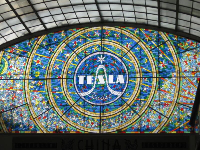 Stained Glass with Logo of the Czechoslovak Company Tesla Radio in Pasáž Světozor - František Hudeček Tablo