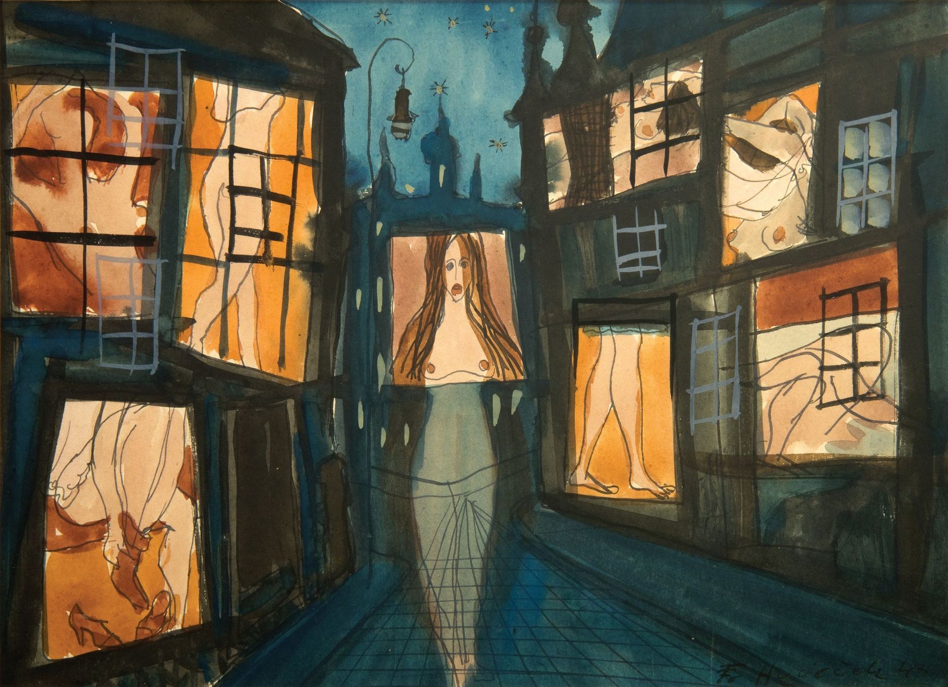 Street At The Time When Women Go To Sleep (1943) - František Hudeček Tablo