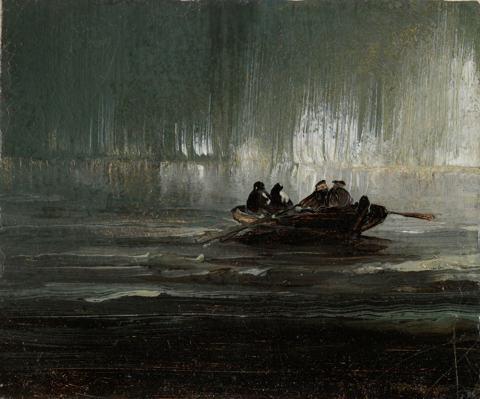 Northern Lights over Four Men in a Boat - Peder Balke Tablo
