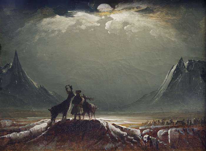 Sami with Raindeer under the Midnight Sun (1850) – Peder Balke Tablo