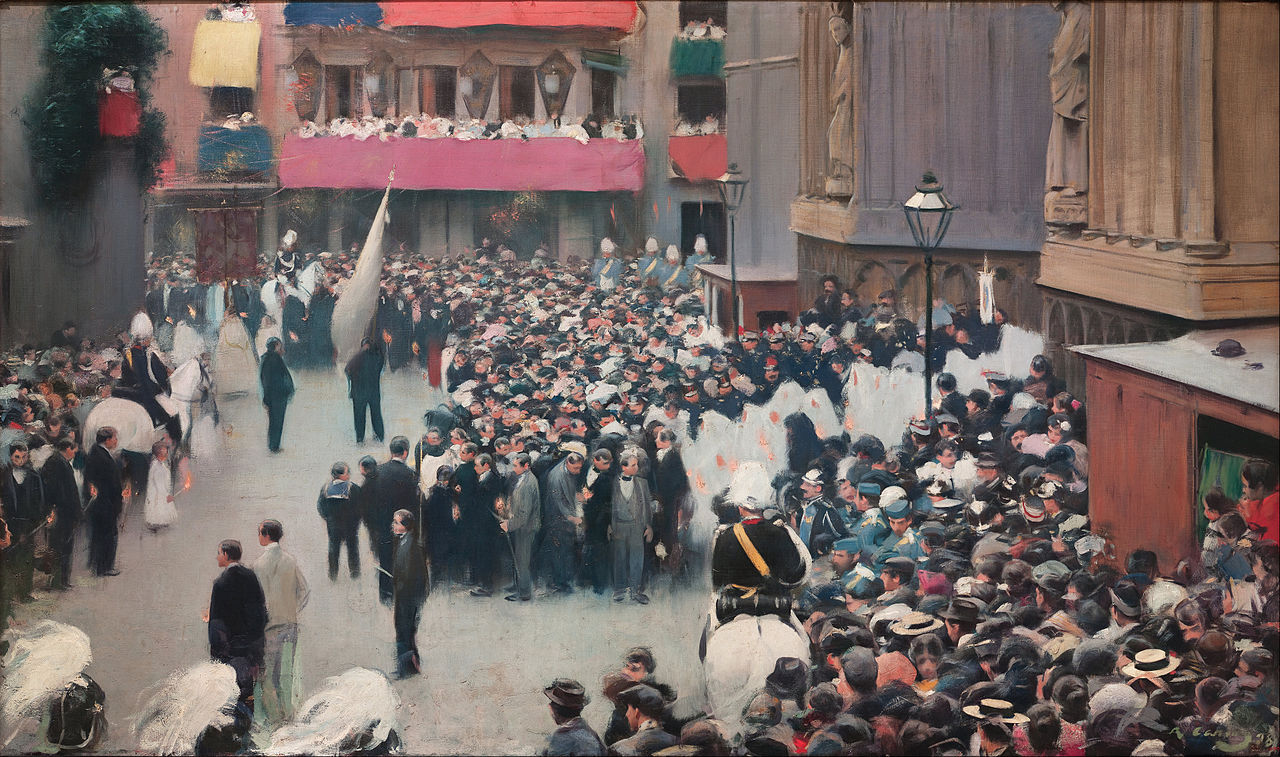 The Corpus Christi Procession Leaving the Church of Santa Maria Del Mar (1896) - Ramon Casas Tablo