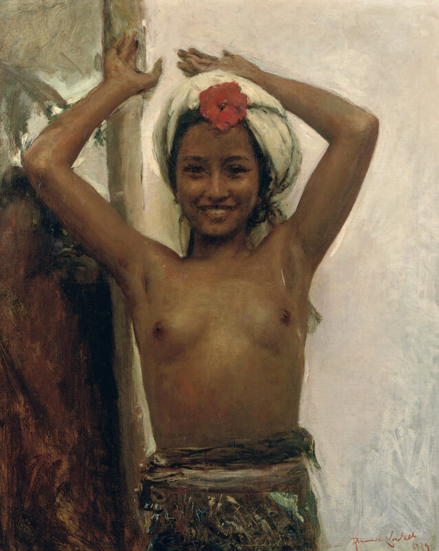 Young Balinese Girl with Hibiscus (1939) - Romualdo Locatelli Tablo