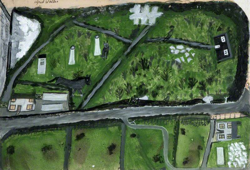 'Consols Mine Raswall Hill and the Road Zennor to Farms. The White You See Is Granite' (1936) - Alfred Wallis Tablo