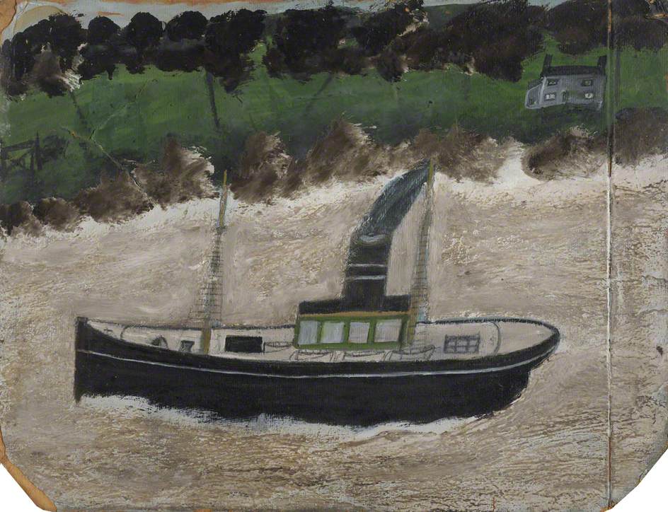 Coaster by a Shore with a House - Alfred Wallis Tablo