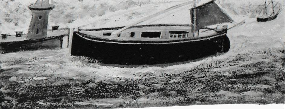 Fishing Boat in Harbour, with Red Sail Mast Steeped – Alfred Wallis Tablo