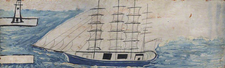 Four Masted Sailing Ship and Lighthouse - Alfred Wallis Tablo