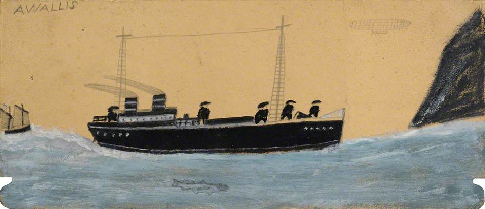 Motor Vessel with Airship and Shark – Alfred Wallis Tablo