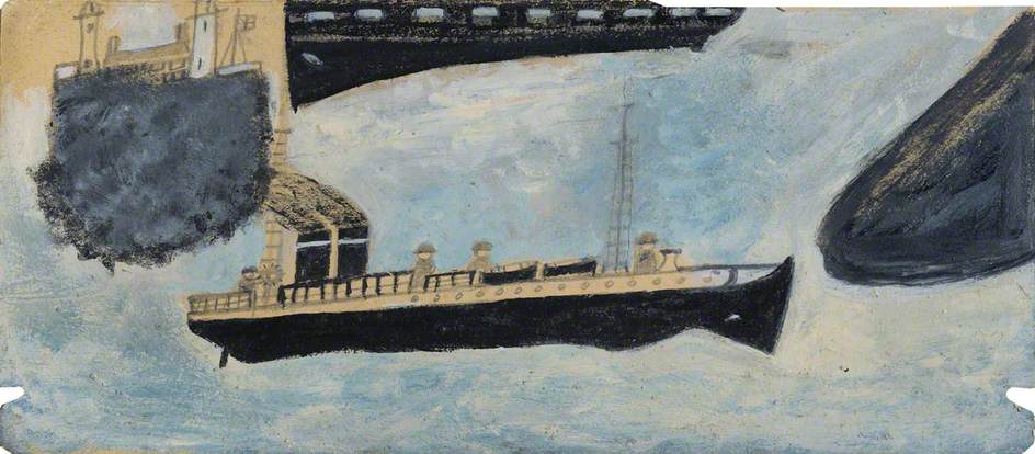 Motor Vessel with Four Men - Alfred Wallis Tablo