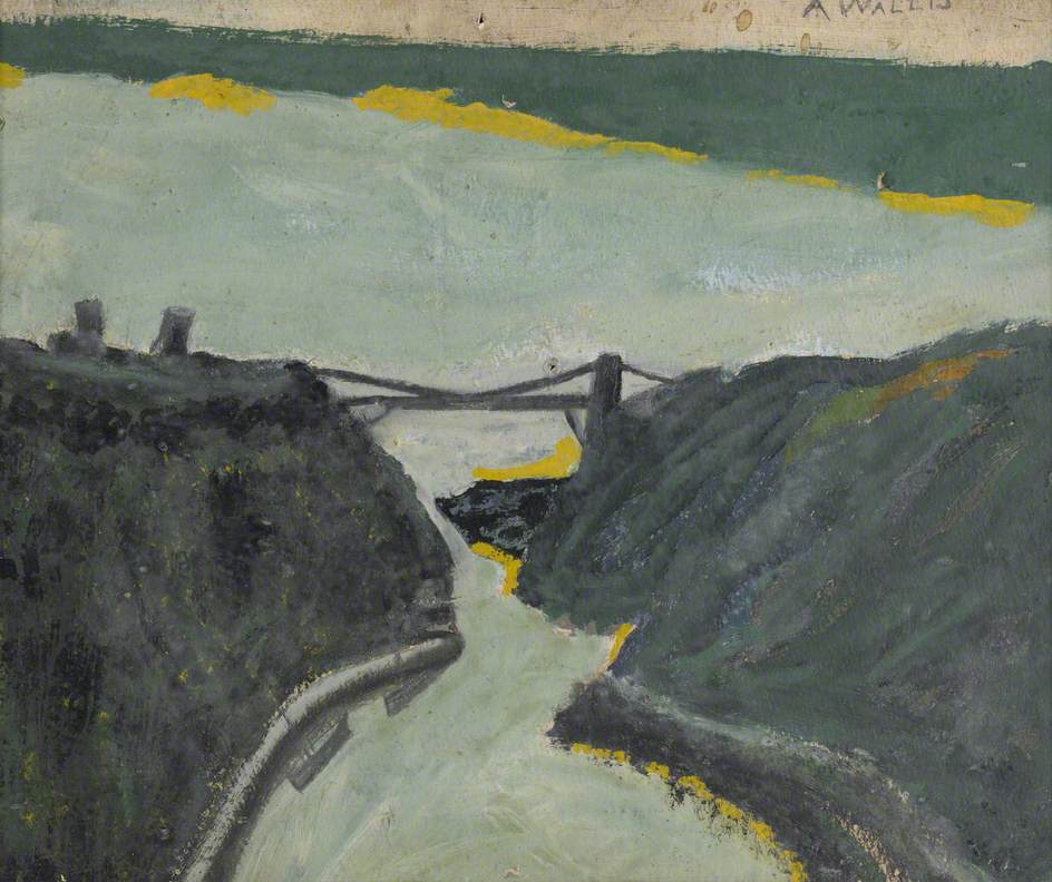 Ravine with Estuary. Bristol Channel and Suspension Bridge (1938) - Alfred Wallis Tablo
