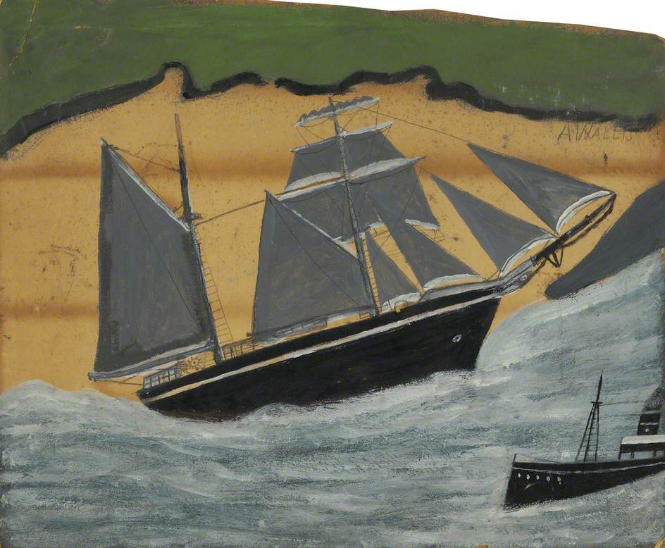 Sailing Ship against a Sandy Beach - Alfred Wallis Tablo