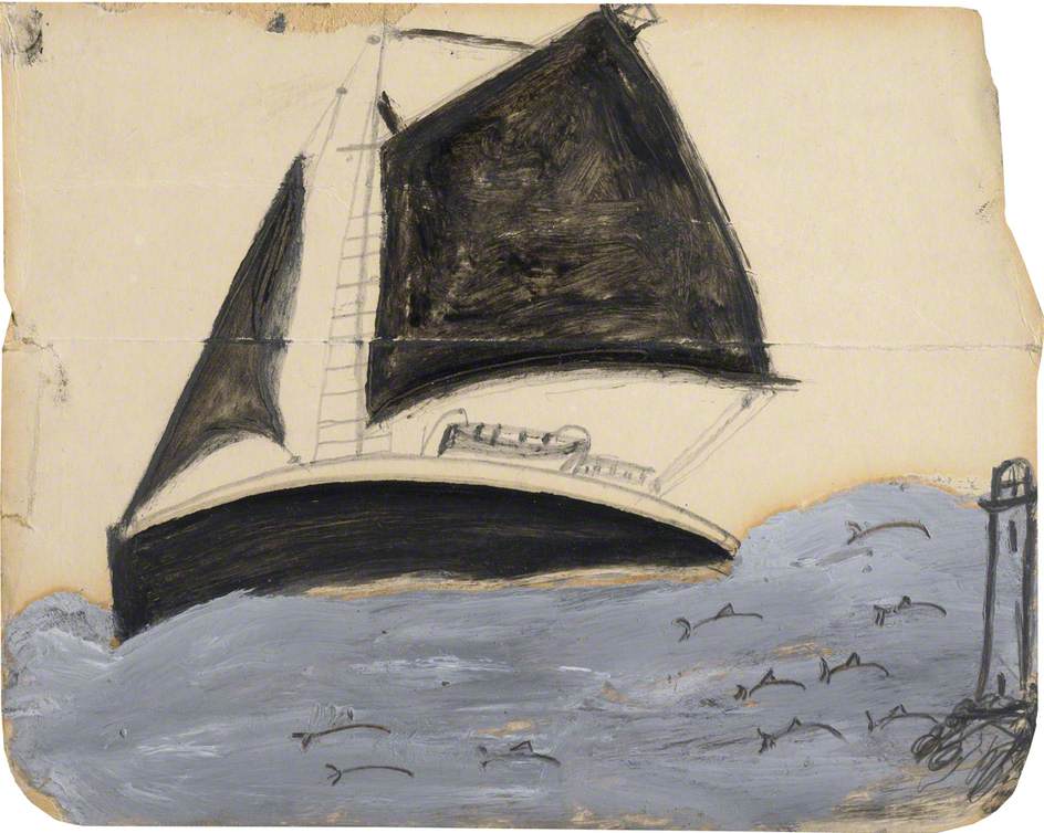 Sailing Ship and Porpoises - Alfred Wallis Tablo