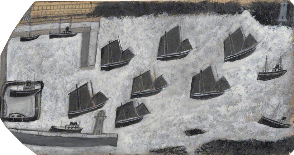 Sailing Ships and Two Steamers, Newlyn Harbour - Alfred Wallis Tablo