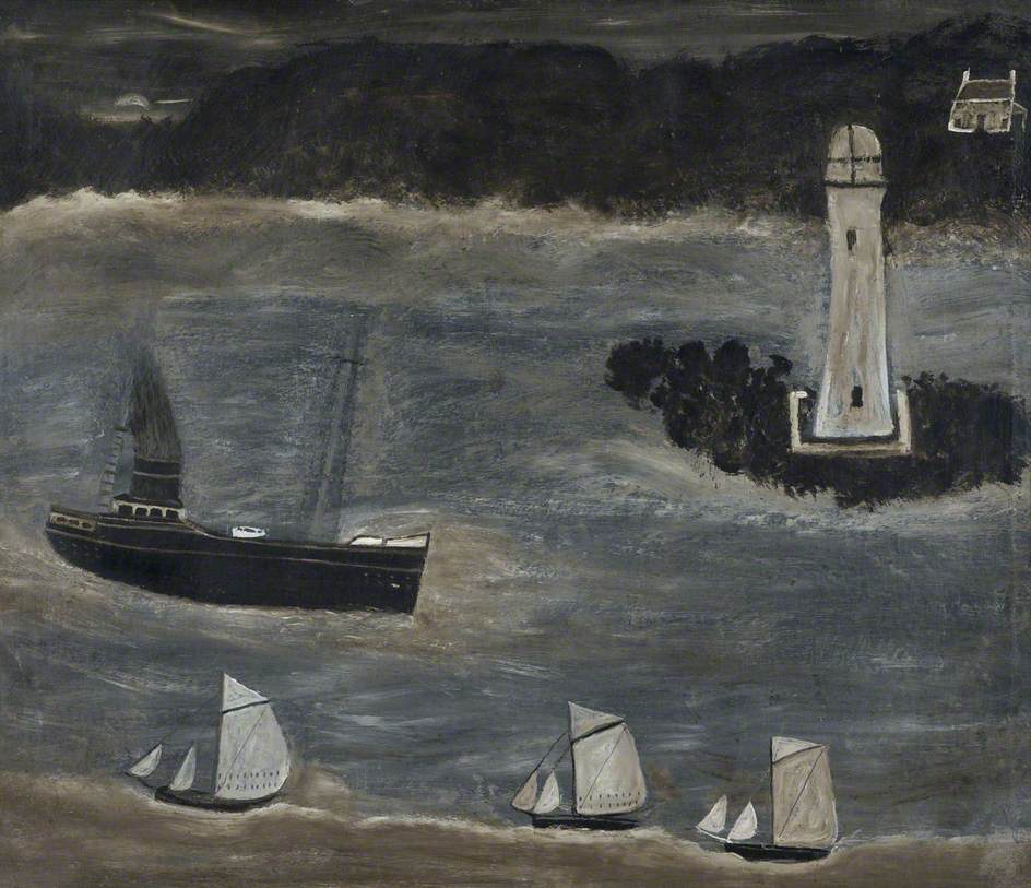 Seascape, Ships Sailing Past the Long Ships (1928) - Alfred Wallis Tablo