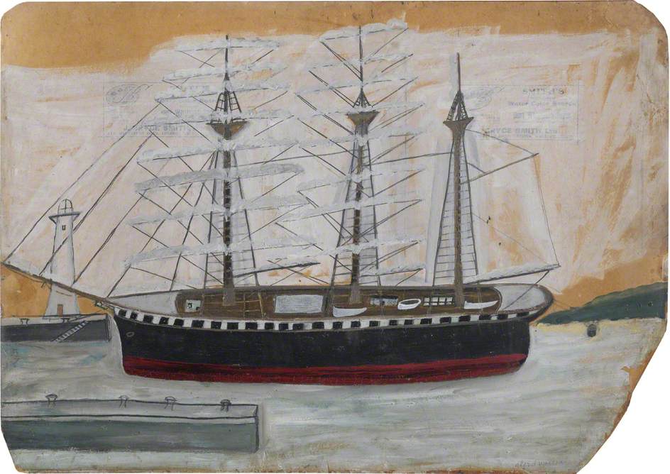 Three Masted Ship near Lighthouse (1930) - Alfred Wallis Tablo