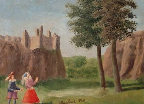 Figures in landscape (1949) - André Bauchant Tablo