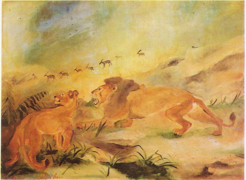 Lion with lioness (1932) - Antonio Ligabue Tablo