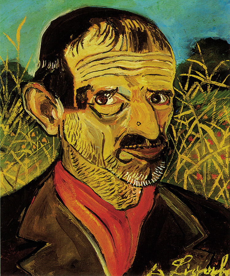 Self Portrait with red scarf (1956) – Antonio Ligabue Tablo