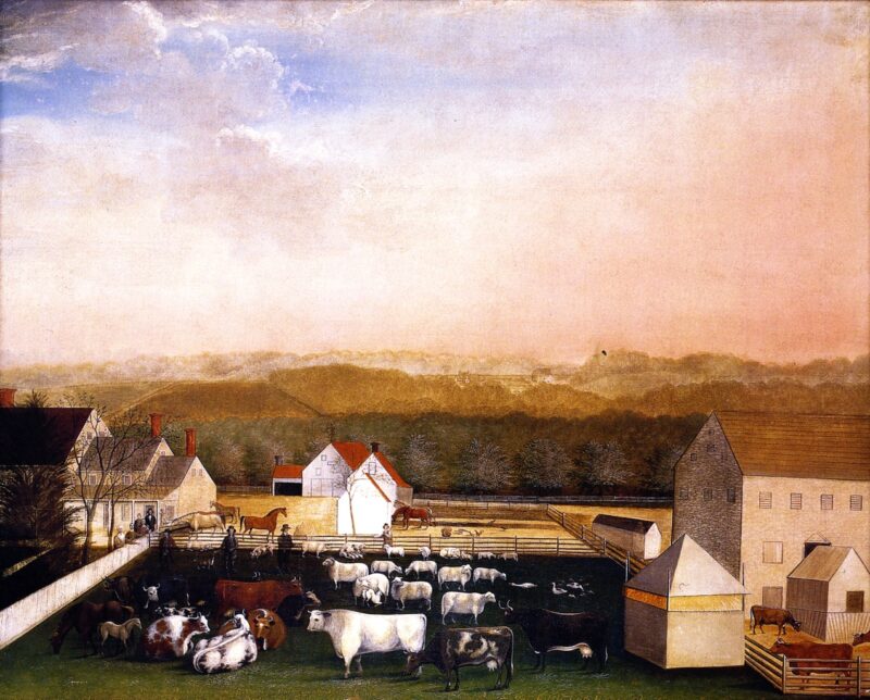 A May Morning View of the Farm and Stock of David Leedon (1849) - Edward Hicks Tablo