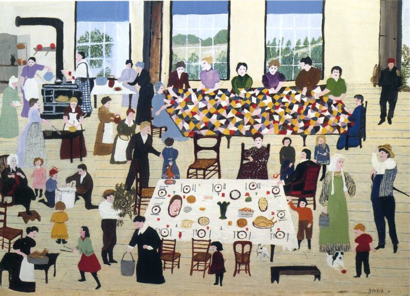 The Quilting Bee (1940) – Grandma Moses Tablo