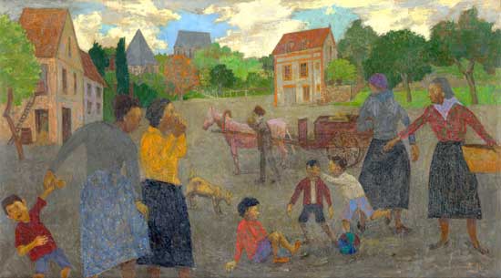 Village Scene - Grégoire Michonze Tablo