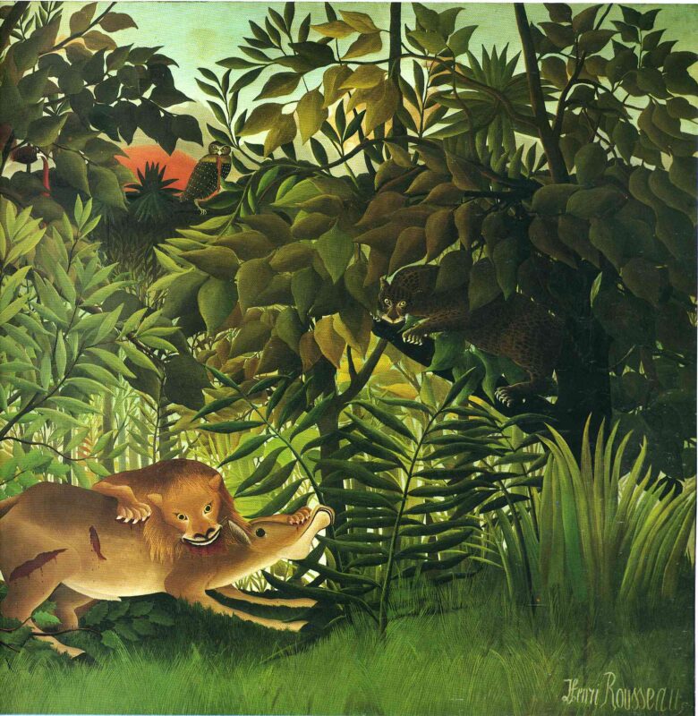 A Lion Devouring its Prey (1905) - Henri Rousseau Tablo